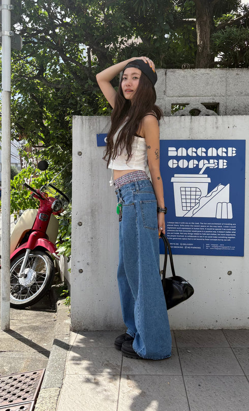 2wayチェックレイヤードデニム